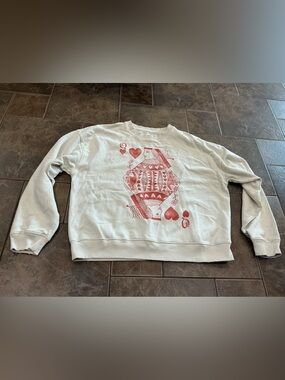 Off White Sweatshirt with Red Queen of Hearts Graphic